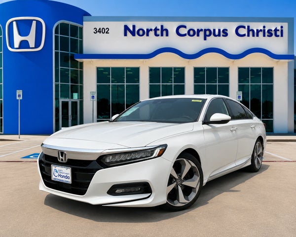 2018 Honda Accord Sedan Touring 1.5T in Platinum White Pearl — front three-quarter view