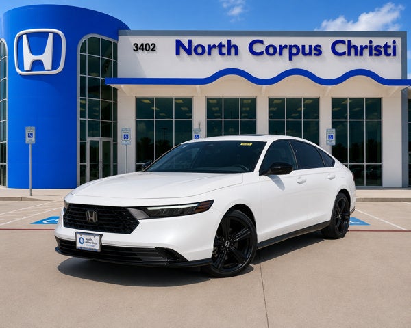 2023 Honda Accord Hybrid Sport-L in Platinum White — front three-quarter view