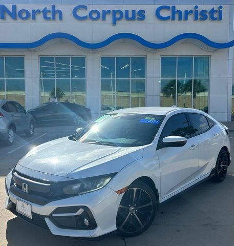 2021 Honda Civic Hatchback Sport in Platinum White Pearl — front three-quarter view